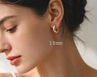 Pendientes de aro en tono oro/plata, 14/16/18 mm, pendientes Huggie chapados en oro/rodio, pendientes de aro pequeños (GB-1678)