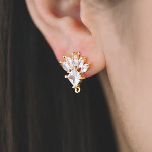 4pcs CZ Pave Rhombus Earrings with Loop, 18K Gold plated Brass Ear Posts, Geometric Earring Findings GB-3858 image 2