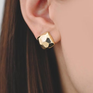10pcs Gold Faceted Square Earring With Loop, Real Gold Plated Brass Geometric Earring Studs (GB-2967)