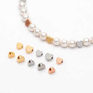 10 Stück Gold / Silber / Roségold Herz Spacer Perlen 5/6 mm, 18K Echtgold / rhodiniertes Messing, Schmuckherstellung Zubehör Großhandel (GB-015)