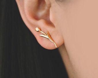 10pcs Gold Tulip Flower Earrings 24x6mm, Gold Plated Brass Flower Stud Earrings (GB-4010)