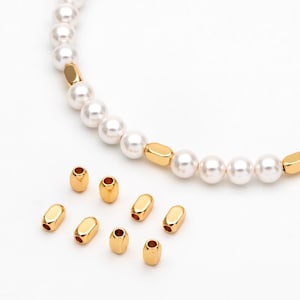 20pcs Gold Tube Beads 6x3mm, 18K Gold plated Brass, Oval Tube Spacer Beads (GB-1764)
