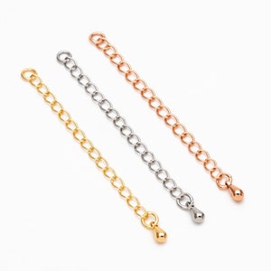 10pcs Extender Chain with Teardrop Charm End 60mm, Gold/ Rhodium/ Rose Gold plated Brass, Extension Chain with Jump Rings (GB-100-A)