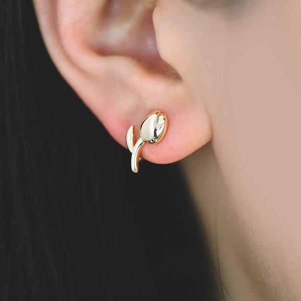 4pcs Gold Tulip Hoop Earrings, 18K Gold plated Brass, Minimalist Huggie Earrings (GB-4273)