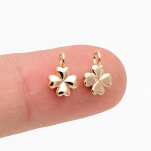 10pcs Gold Four Leaf Clover Charms 9x6mm, 18K Real Gold plated Brass, Clover Earring Pendants (GB-3598)