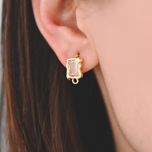 4pcs CZ Pave Rectangle Star Earring Post with Loop, 13x9mm, Real Gold Plated Brass, Geometric Earring Studs (#GB-3586)