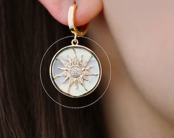 4pcs Shell Pave Gold Sun Charm, 18K Gold plated Brass, CZ Sun Pendants(GB-2259-F)