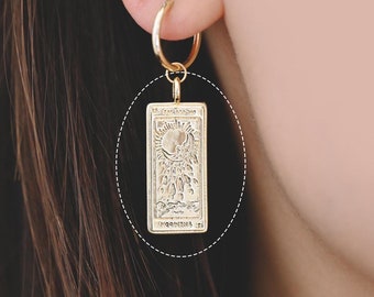 4pcs Gold Tarot Card The Moon Charm 31x12mm, 18K Gold plated Brass Rectangle Pendant(GB-2394-G)
