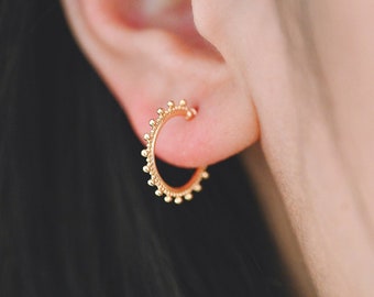 10pcs Gold Round Circle Ear Posts 15mm, Gold plated Brass, Dainty Geometric Hoop Stud Earrings (GB-3734)