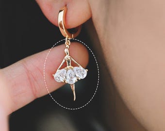4pcs CZ Pave Gold Ballerina Charms, 18K Gold plated Brass, Ballet Leap Dancer Charm, girl charm (GB-1189)