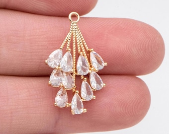 4pcs CZ Paved Teardrop Charm, Earring Charm, Leaves Pendant, Jewelry Making, Diy Material, Jewelry Supplies (GB-2762)