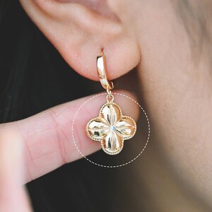4pcs Gold CZ Flower Charms 15mm, 18K Real Gold plated Brass, Floral Earring Pendants (GB-978-A)