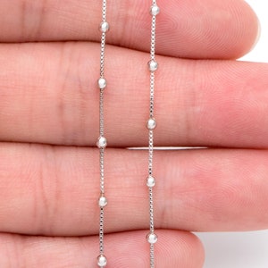 Silver tone Box Chain with 2mm Round Beads, Rhodium plated Brass Ball Chain (#LK-230-2)/ 1 Meter=3.3 ft