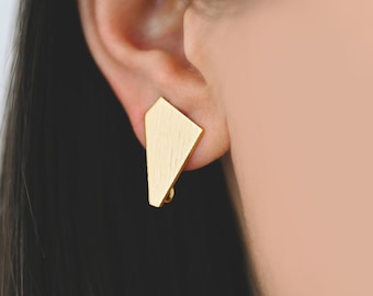 10pcs Brushed gold Ear Posts with Loops, Gold Plated Brass Geometric Earring Studs (GB-527)