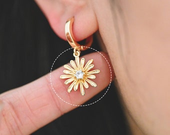 10pcs Gold CZ Flower Charms 17x15mm, 18K Real Gold plated Brass, Floral Earring Pendants (GB-3688)