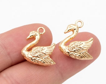 10pcs Gold Swan Charm, Real Gold plated Brass Bird Pendant, Earring Charm (GB-3585)