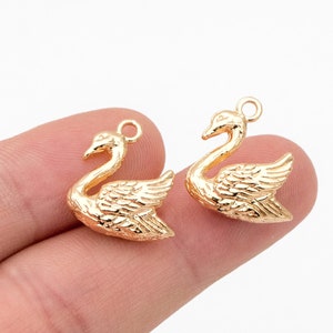10pcs Gold Swan Charm, Real Gold plated Brass Bird Pendant, Earring Charm (GB-3585)