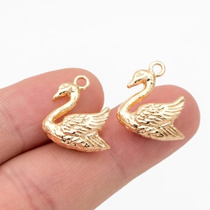 10pcs Gold/ Silver Swan Charm, Real Gold/ Rhodium plated Brass Bird Pendant, Earring Charm (GB-2691-G)