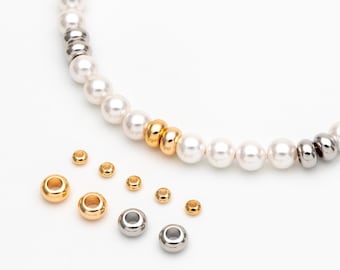 20pcs Gold/ Silver Rondelle Spacer Beads 3.5/ 6mm, Gold/ Rhodium plated Brass Large Hole Saucer Beads (GB-239)