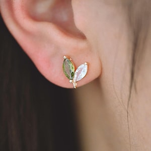4pcs CZ Pave Gold Leaf Earring with Loop, Gold Plated Brass, Jewelry Making, Diy Material, Jewelry Supplies (GB-3068)