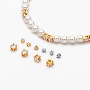10pcs CZ pave Gold/ Silver Cube Beads 2.5/ 4mm, 18K Gold/ Rhodium plated Brass Spacer Beads, Jewelry Making Diy Material Supplies (GB-3192)