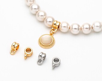 10pcs Gold/ Silver Bail Beads, Bail Charm Holder Spacer with Loop, Tube Bails, Cord Bails, Slider Bails, Spacer Ring (GB-1328-B)