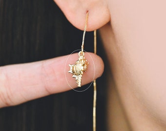 10pcs Gold Seashell Charms 16x9mm, 18K Gold plated Brass, 3D Shell Dangle Pendants (GB-2680-C)
