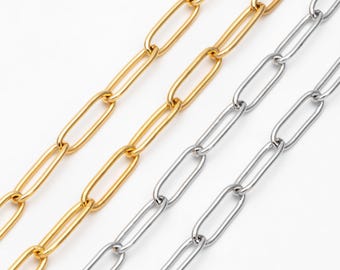 Guld-/silverfärgade kabelkedjor, lång oval länk 5 x 14 mm, guld-/rodiumpläterad mässing, färg missfärgas inte lätt (#LK-279)/ 1 meter = 3,3 fot