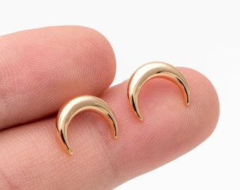 10pcs Gold/ Silver Moon Ear Posts 11x9mm, Real Gold/ Rhodium Plated Brass Minimalist Stud Earrings (#GB-3572)