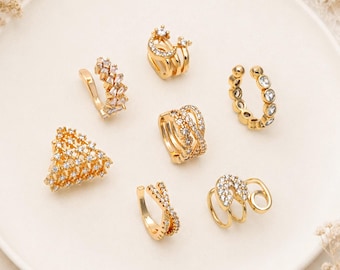 4pcs CZ Pave Gold Ear Cuffs,  Dainty Ear Cuff, Delicate Ear Cuff, Ear Cuff No Piercing  (GB-1335)