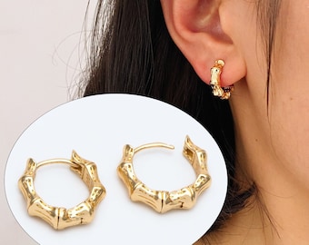 ピアス JIL SANDER  Bamboo hoop earrings Amazon.com: Thick Gold Hoop Earrings Large Bamboo Joint Hoop
