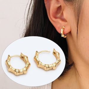 10pcs Gold Bamboo earrings, Bamboo hoop, Gold Hoops (GB-2604)