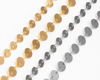 Runde Scheibenketten in Gold-/Silberoptik, 4 mm/5 mm, handgefertigte geometrische Scheibenkette (#LK-154) / 1 Meter = 3,3 Fuß
