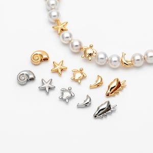 10 perles océaniques dorées/argentées, or 18 carats/laiton plaqué rhodium, intercalaires de plage (GB-4470)