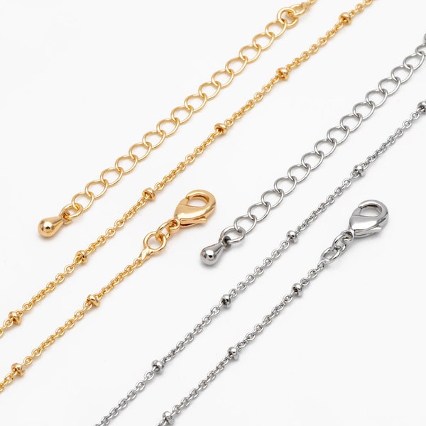 Gold/ Rhodium plated Brass Satellite Chains 1.4mm, Finished Dainty Necklace with Extender Chain, Ready to Wear 18 Inch (#LK-312)