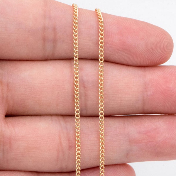 Gold Curb Chain 1.3/ 1.6mm, Gold Plated Brass Chain, Flat Curb Chain Findings (#LK-539)/ 1 Meter=3.3 ft