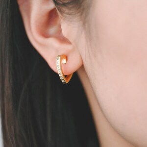 4pcs CZ Paved Polygon Hoop Earrings, Geometric Huggie