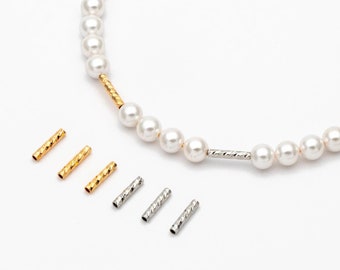 50pcs Gold/ Silver Tube Beads 10x2mm, Gold/ Rhodium plated Brass, Straight Tube Spacers  (GB-2699)