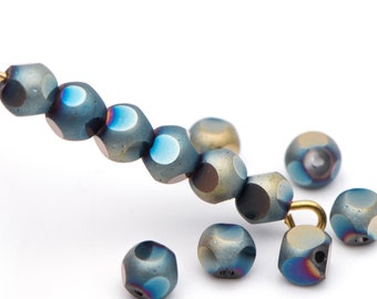White gold half round czech glass beads bicolor 6mm 40pcs