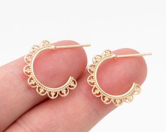 10pcs Gold Round Circle Ear Posts 18mm, Gold plated Brass, Dainty Geometric Hoop Stud Earrings (GB-3729)