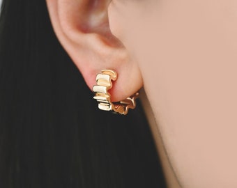 4pcs Gold/ Silver Wave Hoop Earrings, Gold/ Rhodium Plated Brass Huggie Earrings, Huggie Hoops (GB-4283)