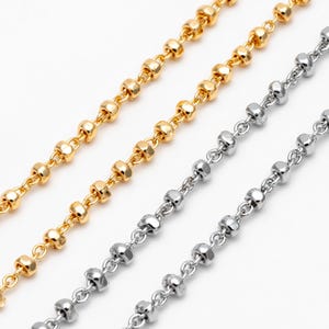 Gold/ Rhodium plated Brass Bead Chains 2.6mm, Dainty Beaded Cable Chain, Necklace Chain Wholesale (#LK-335)/ 1 Meter=3.3 ft