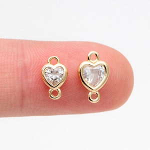 10pcs CZ pave Heart Connectors 9x5mm/ 10x7mm, Gold Plated Brass Heart Charm Pendants (GB-2819)