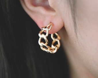 10pcs Chunky Gold/ Silver Hoops, Gold/ Silver Chain Hoops, Thick Hoop Earrings, Twist Hoop Earrings (GB-1801)