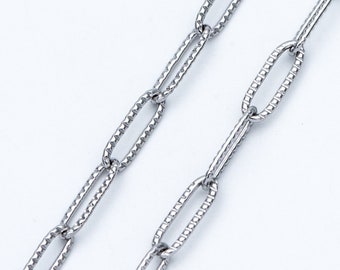 Stainless Steel Oval Link Chain: Silver Tone DIY Jewelry Findings (4x12mm) (LK-295)/ 1 Meter
