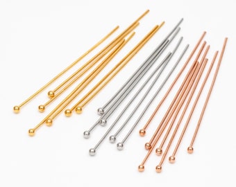 100pcs Gold/ Silver/ Rose Gold Ball Point Headpins, 0.5mm (24 Gauge)/ 0.7mm (21 Gauge), Gold/ Rhodium plated Brass Ball Head Pins (GB-024)