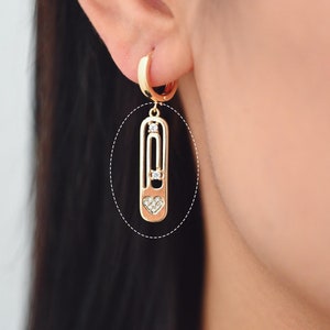 4pcs CZ Pave Gold Heart Oval Charms, Brass Long Oval Hoops, Geometric Hoop Circle Connector Pendants (GB-2477)