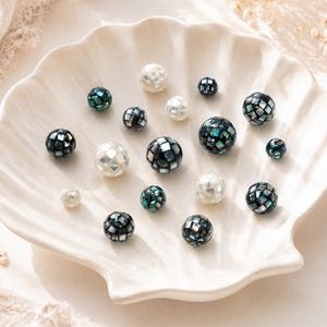 10pcs Mother of Pearl Mosaic Beads, Abalone Shell Mosaic Beads, 8/ 10/ 12/ 14mm Round -(BK-030)