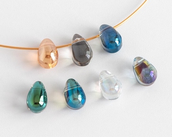Glas Teardrop Perlen 9 x 6 mm, Tear Drop Crystal Pear Beads, (GM-032) / 50 Perlen