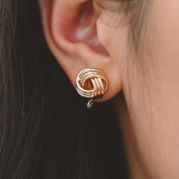 10pcs Gold Knot Earring with Loop, Gold plated Brass Knot Stud Earrings, Minimalist Ear Stud (GB-3638)